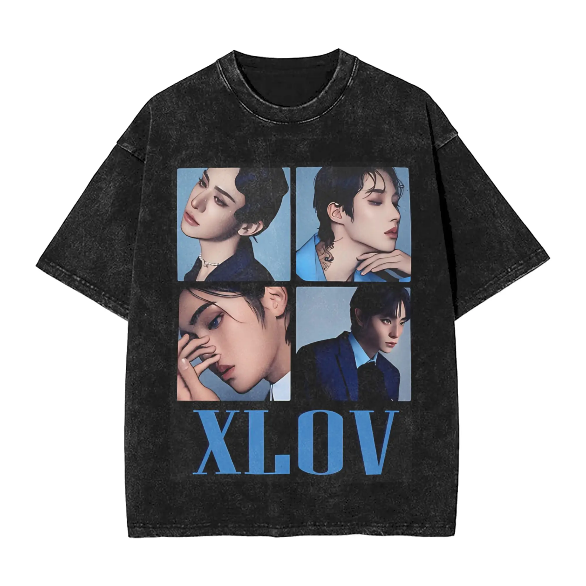  XLOV UXLXVE Members Outfit Washed T Shirt Men Women Streetwear Hip Hop T-Shirts Graphic Printed  Tees Short Sleeve