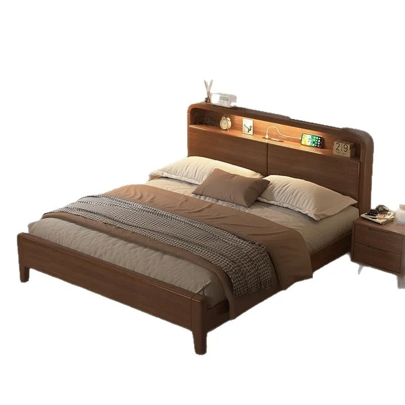 

Nordic walnut solid wood bed household double simple master bed