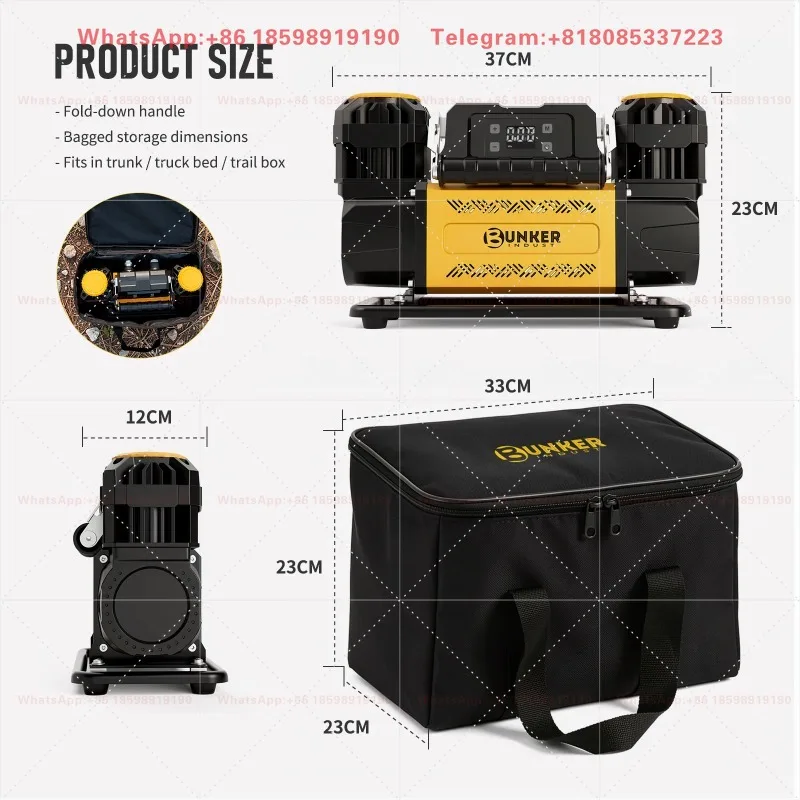 BUNKER 12V Portable Dual Cylinder Air Compressor 12.36CFM Heavy Duty Electric Auto Tire Inflator For Car Off-Road Vehicle