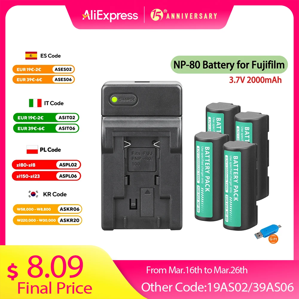 

2000mAh NP-80 NP 80 battery for Fujifilm FinePix 1700 4900 1700z 2700 MX-2900 2900z FinePix 6800 6900 for KODAK DC4800 Zoom R-D