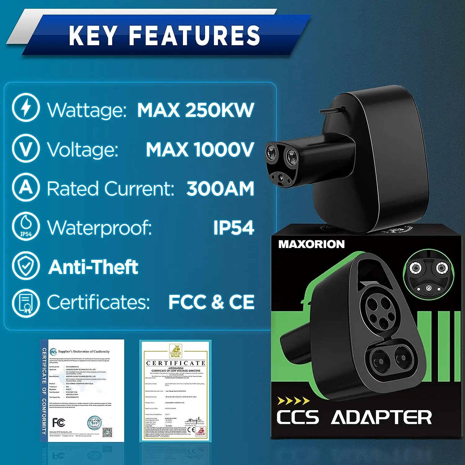 Adaptador de cargador EV CCS1 a Tesla Model X Y 3 S, convertidor de carga de 250KW, pistola de conversión EVSE, 1 enchufe Tesla CCS