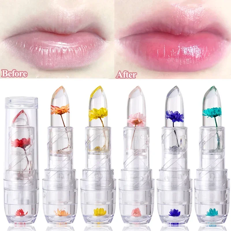 Lápiz labial mágico con cambio de Color y temperatura, bálsamo labial impermeable, hidratante, transparente, flor de gelatina, cristal, labios, maquillaje cosmético