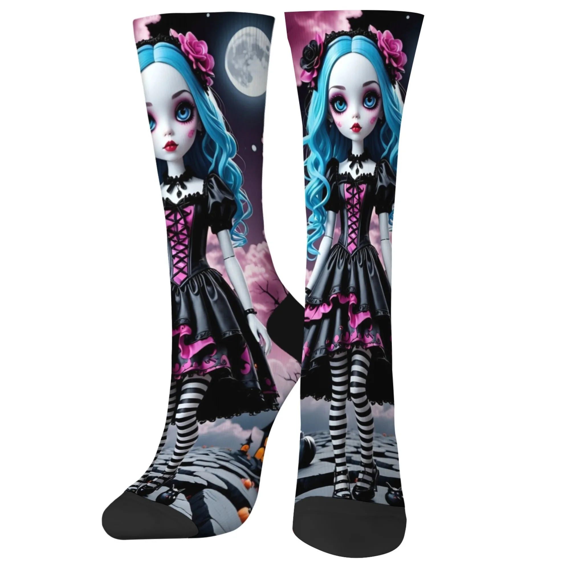 

A pair of retro casual fashion socks dark gothic doll novelty fun happy compression socks soft breathable non-slip socks gift
