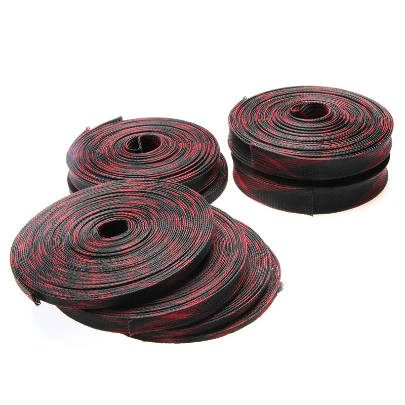 5/10M Cable Braid Insulated Cable Sleeve Red&Black PET Expandable Braided Sleeving Cable Wire Protector 2/4/6/8/10/12/15/20/25mm