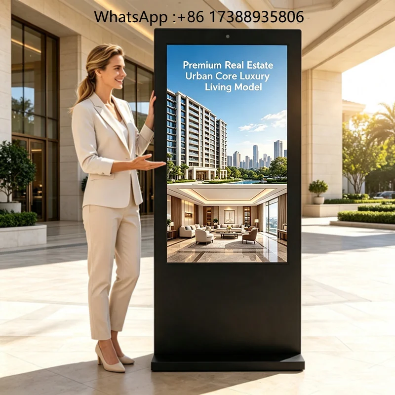 Outdoor Floor Standing IP65 Rated 4K LCD Digital Signage Screen Text Advertising Player Android System Remote Cloud Management