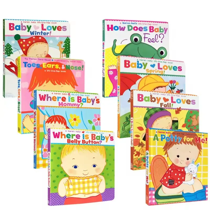 8 Books Karen Katz Early Childhood English Enlightenment Cognitive Picture Cardboard Book Where is baby's Belly Button