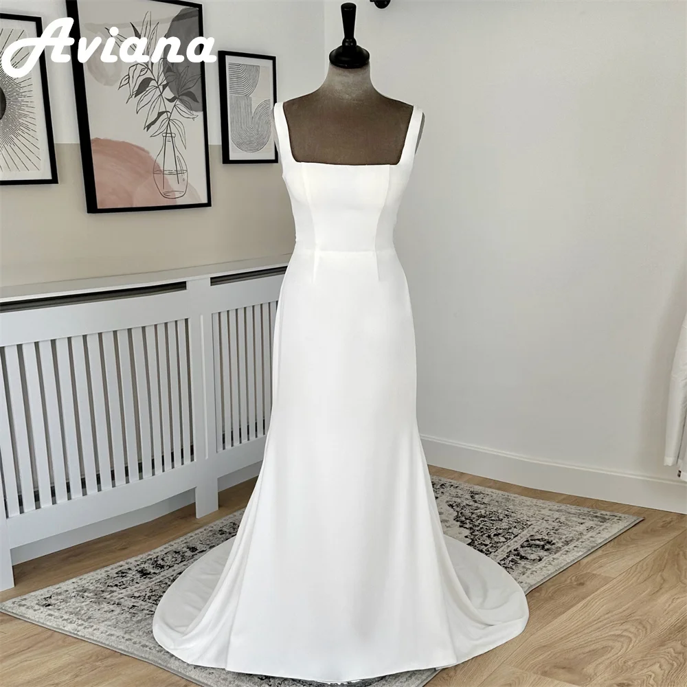 

Aviana Crepe Square Neck Simple Wedding Dresses For Bride Backless Sleeveless Elegant Sweep Train Mermaid Brides Gown