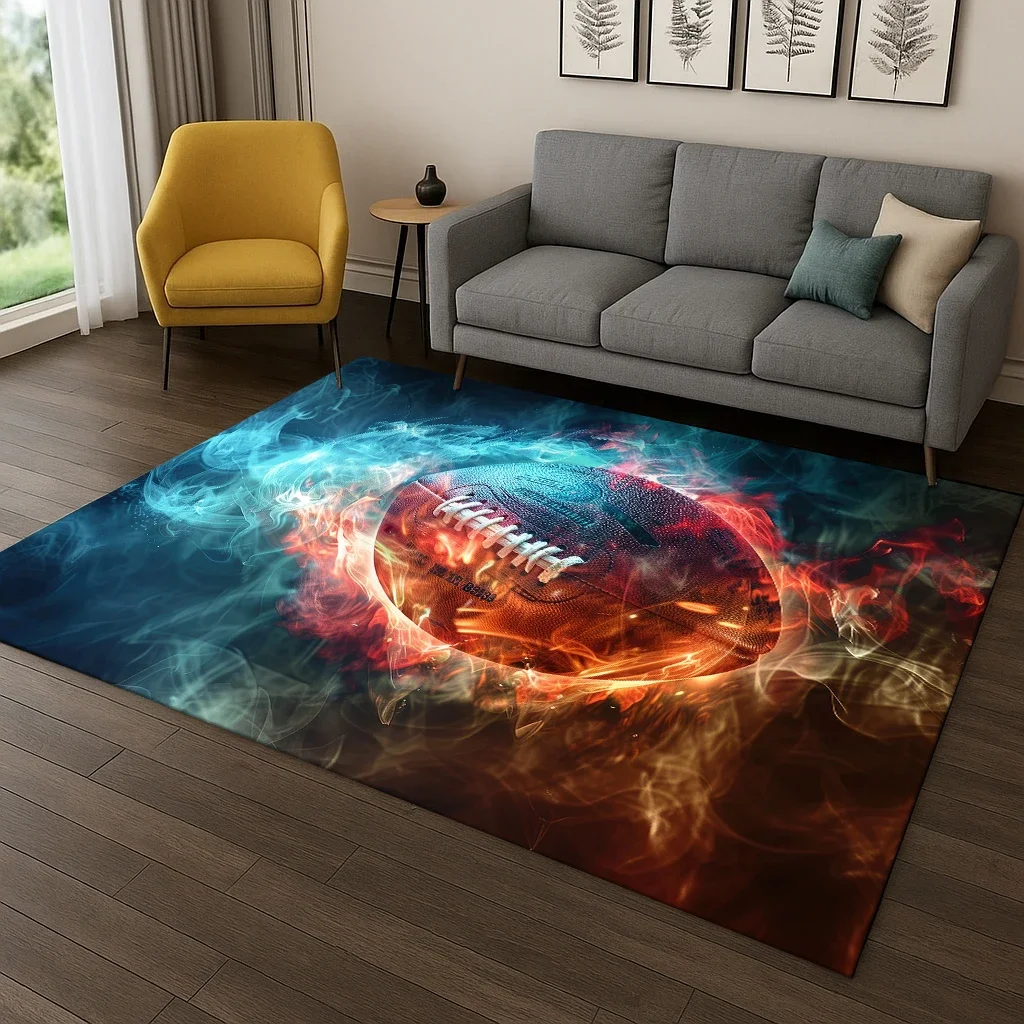 

3D Rugby & American Football Pattern Area Rug, Non-Slip Floor Mat for Kids Bedroom & Living Room, Play Game Sports Carpet