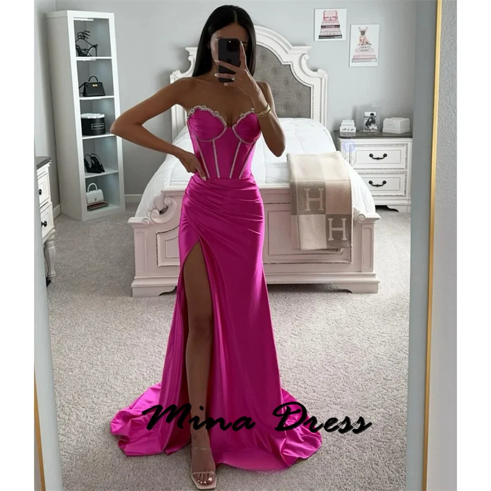 

Mina Customized Sequins Evening Dresses for Formal Occasions Slit Elegant Luxury Evening Dress 2024 Dubai Sleeveless Backless