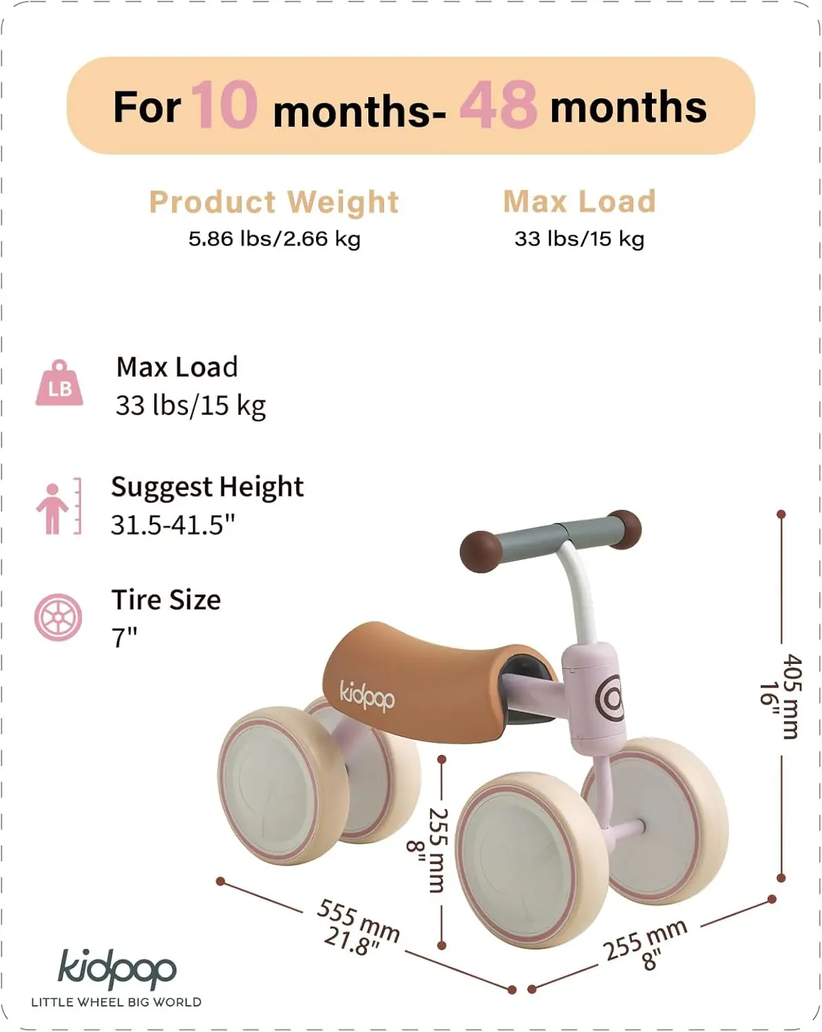 Bicicleta de equilíbrio para bebês de 1 ano, crianças, brinquedos, primeiro presente de aniversário, primeira bicicleta (roxo)