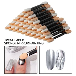 50Pcs/Lot Nail Powder Brushes Sponge Double Sided Applicator Mirror Chrome Pigment Easy Sponge Stick Cosmetic Makeup Tools