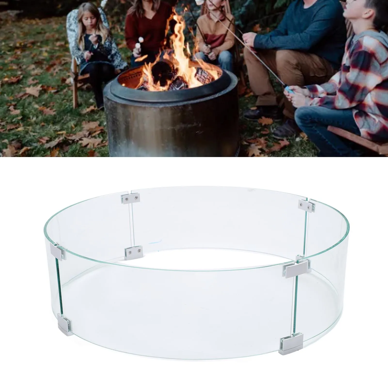 Round Fire Pit Wind Guard Tempered Glass Windscreen Clear Flame Shield 650mm Diameter 6mm Thickness For Block Breeze
