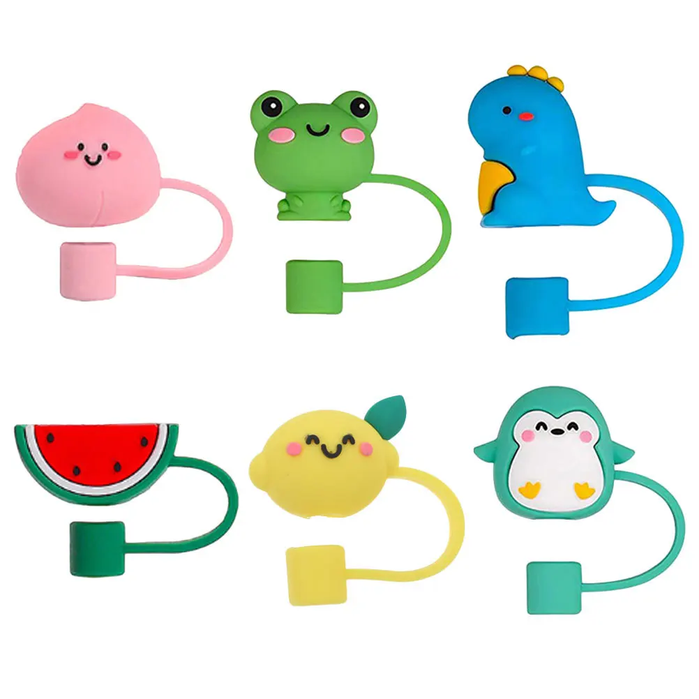 

6Pcs Straw Caps Covers for Drinking Straws Silicone Tips Protector Reusable Lightweight Portable Adorable Shape Sealing Cap