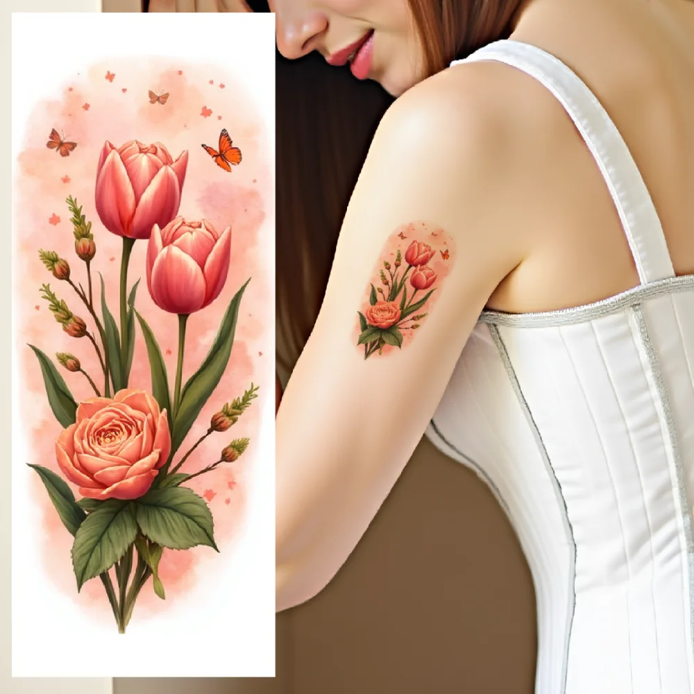 9pcs Temporary Tattoo  Colorful Realism  Butterfly Stickers Flower Stickers for Adult arms back