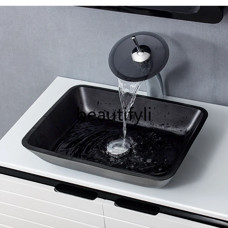 

Nordic bathroom tempered glass wash basin modern simple stage basin art washbasin household pure black