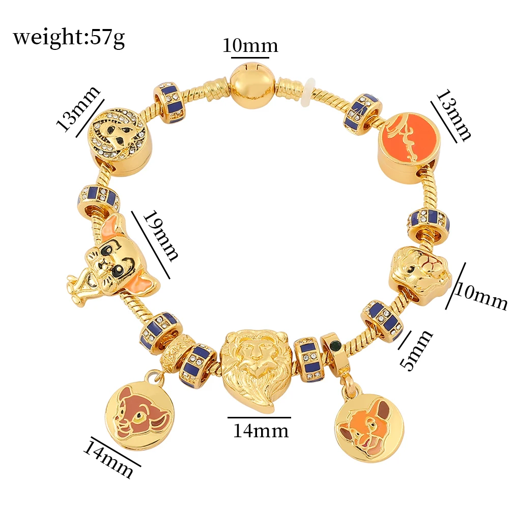 Cartoon Movie The Lion King Simba Nala Mufasa Charm Bracelet Disney Crystal Jewelry Beads Bangles for Women Party Accessories