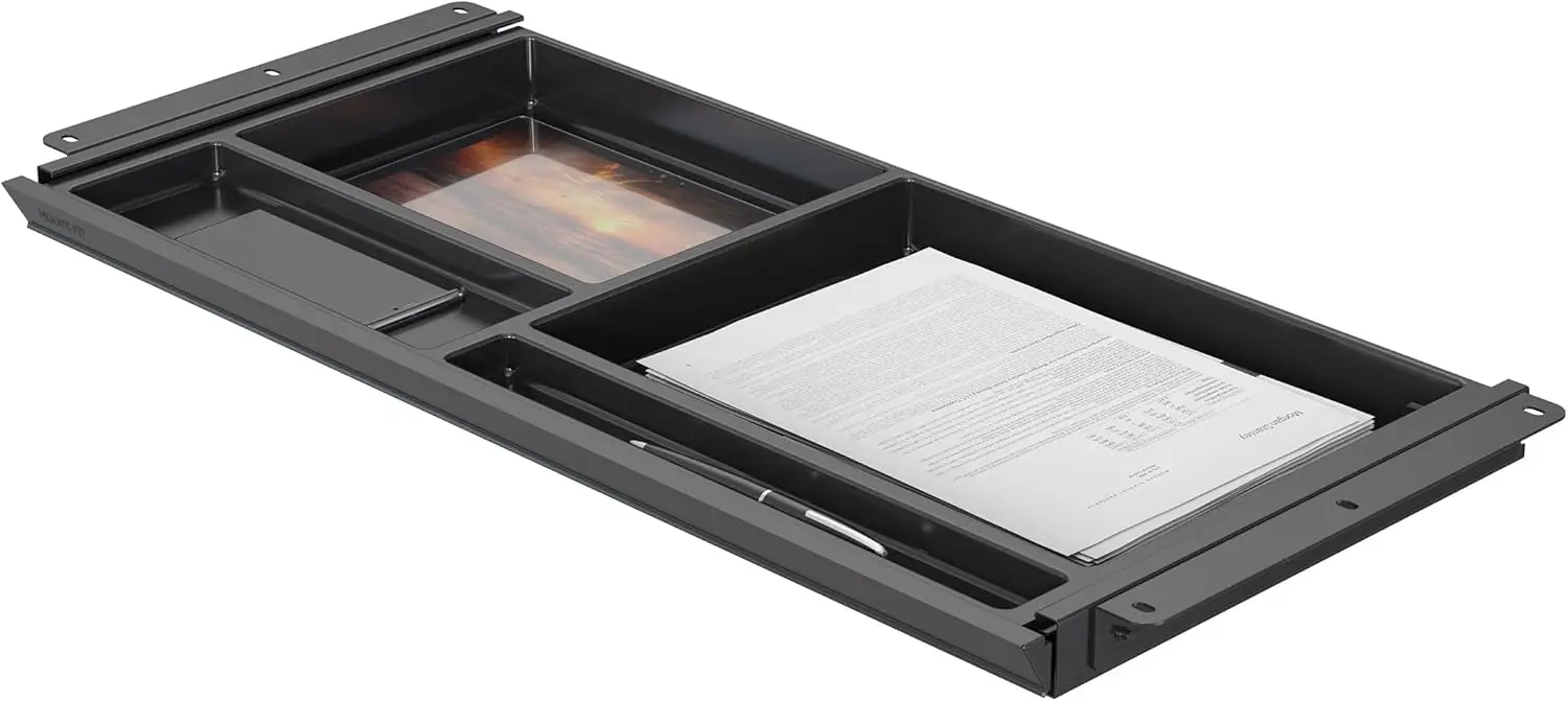 

Under Desk Drawer with 4 Compartments, Deep Low-Profile Slide-Out Storage Organizer, 25.8″ x 12.5″ x 1.6″, Smooth Gli