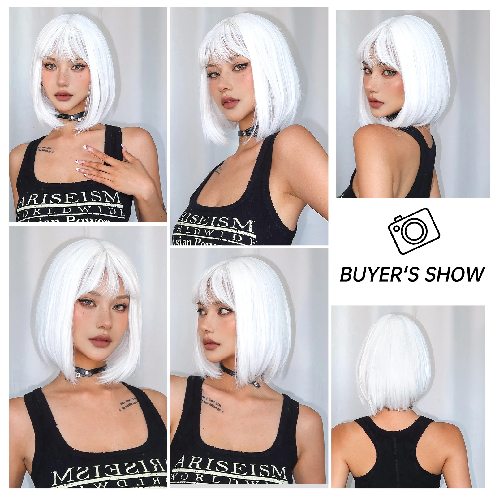 Gothic Bob Wig Bright White Wig Straight Synthetic Hair Shoulder Length Short Wigs for Women Party Use