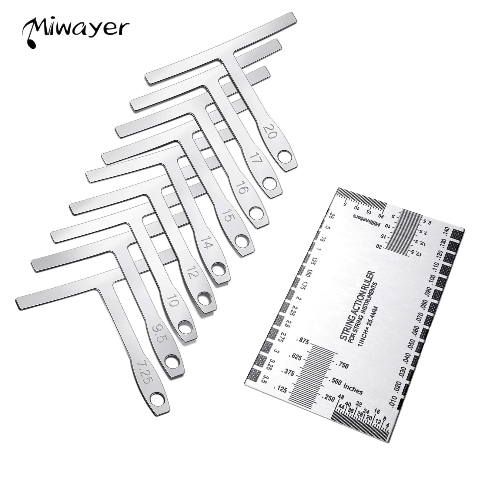 Miwayer String Action Ruler for Guitar Bass Ukulele - Stainless Steel Luthier Tool for String Height Measurement