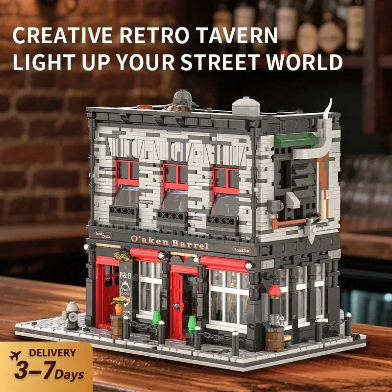 Vintage Pub-Bausteine Stadt Kreative Scharlachrote Taverne Modulares Montagemodell Bausteine Desktop DIY Kreatives Spielzeug Geschenke für Erwachsene 2368 Teile