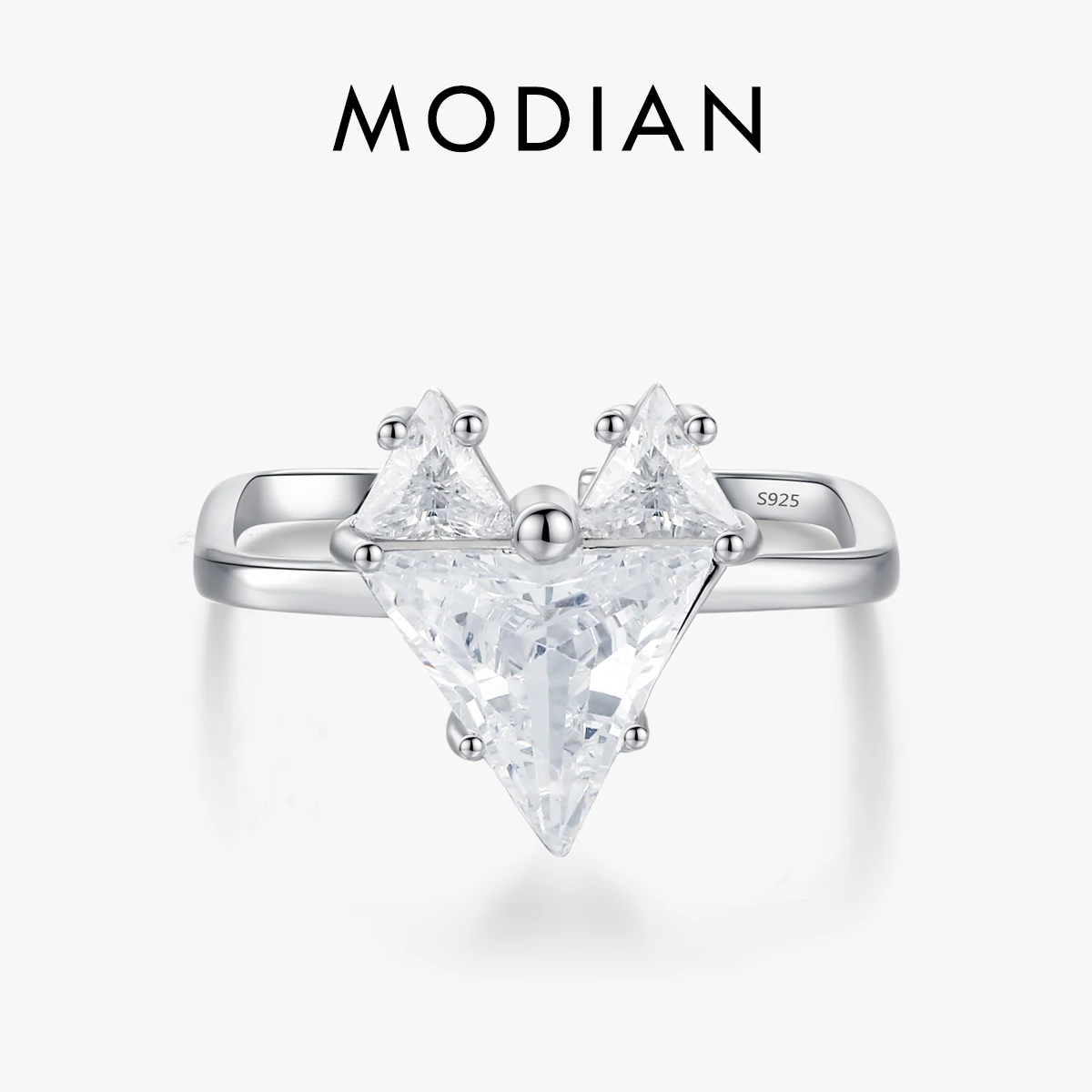 

MODIAN 925 Sterling Silver Love Hearts Triangle CZ Opening Size 6-9 Ring Romantic Adjustable Rings For Women Fine Jewelry Gift