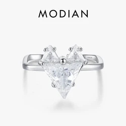 MODIAN 925 Sterling Silver Love Hearts Triangle CZ Opening Size 6-9 Ring Romantic Adjustable Rings For Women Fine Jewelry Gift