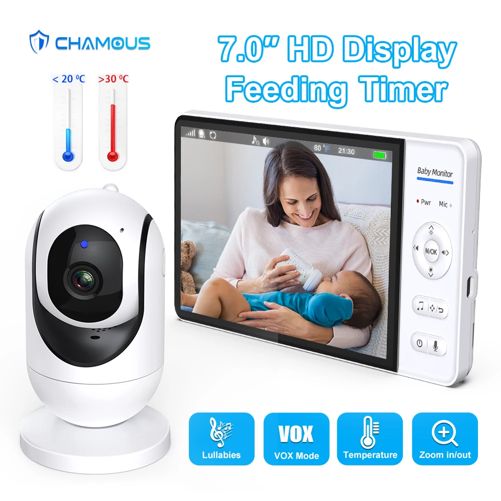 

7 Inch Baby Monitor With 5000mAh Battery Indoor Smart Home Security PTZ Zoom Camera Video Surveillance Temperature Lullabies