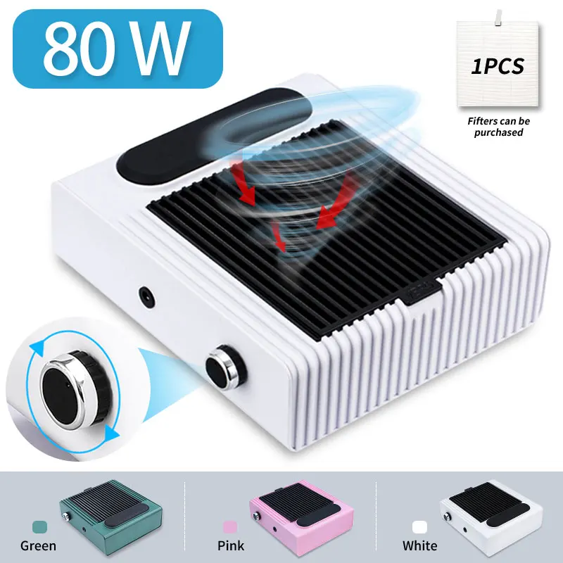 80W Powerful Nail Dust Collector Machine For  Manicure Nails Dust Vacuum Cleaner With Fitter Nail Dust Fan Art Salon Equipment