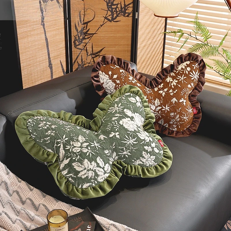 

Подушка-бабочка из синели во французском винтажном стиле с цветочным узором для гостиной, дивана, изголовья кровати, тяжелая, для домашнего декора