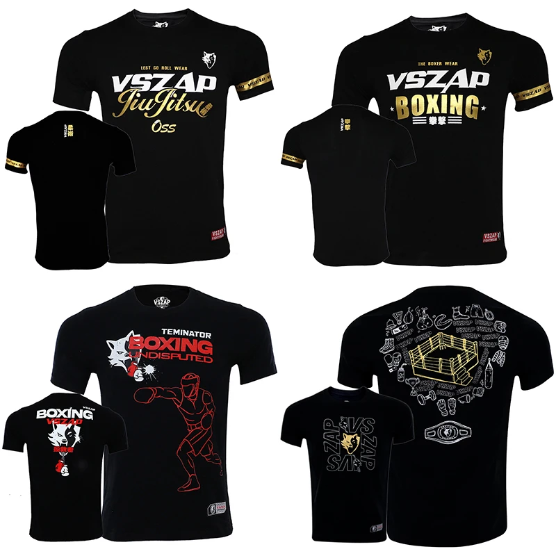 

Vszap Muay Thai T Shirt Cotton MMA BJJ Boxing Training Tee Shirts Sports Combat Fight Sparring Kickboxing Jiu Jitsu Top Jerseys