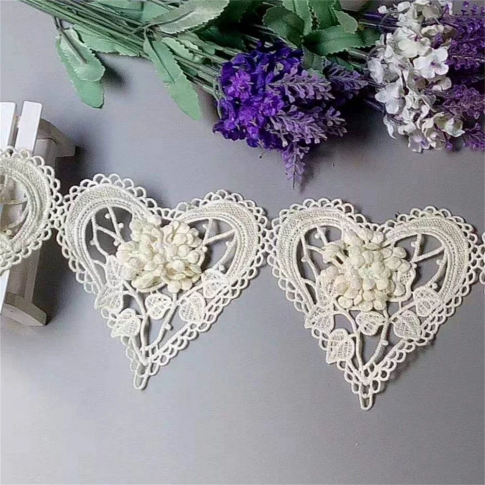 1 metro avorio 3D cuore fiore di cotone pizzo nastro di pizzo ricamato abito da sposa fatto a mano patchwork forniture per cucire artigianale