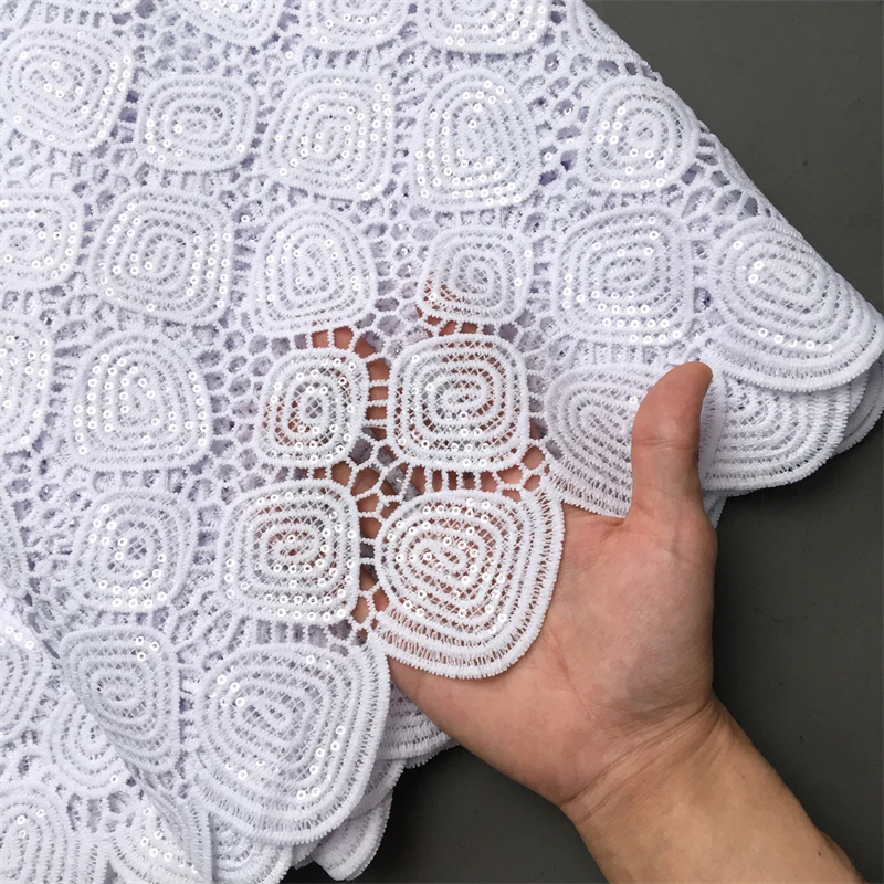 SJD LACE African Sequins Guipure Cord Lace Fabrics 5 Yards 2024 New Nigerian Water Soluble Lace For Women Wedding Dresses A4025