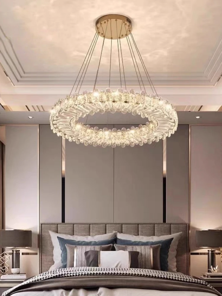 

Современный хрустальный светильник-кольцо для гостиной, роскошный и атмосферный подвесной светильник для спальни и столовой