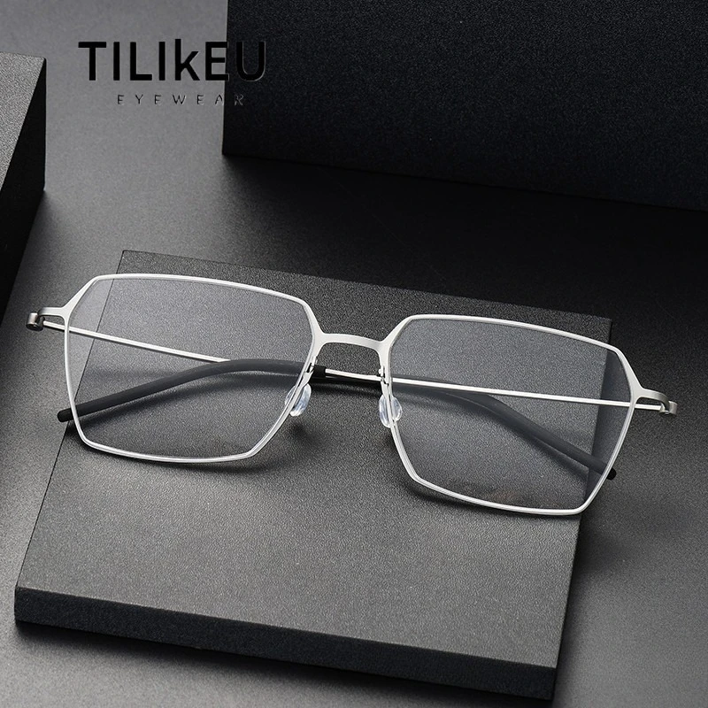 

Denmark Brand Screwless Pure Titanium Business Men Glasses Frame Designer Trend Thin-Rim Large Face Ultralight Eyeglasses Gafas