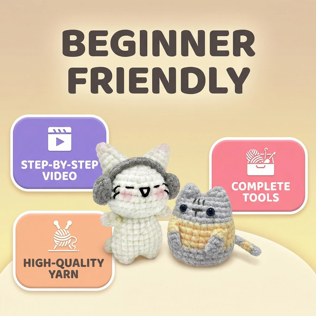 Animal Crochet Kit for Beginners-3 Pack Rabbit Cat Penguin, Easy to Learn 3