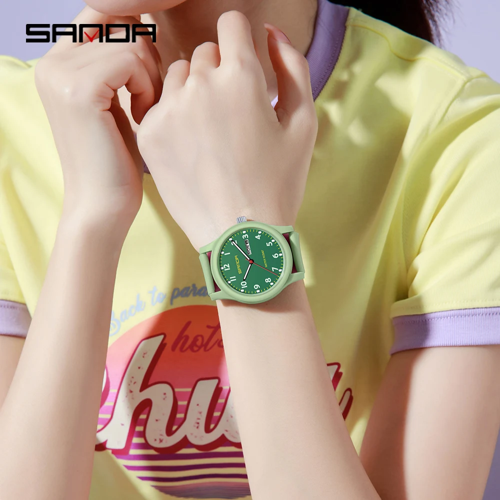 산다 3263 패션 캐주얼 남성 시계 실리콘 스트랩 방수 야광 시계 유니섹스 손목시계 날짜 요일 스포츠 남성 시계