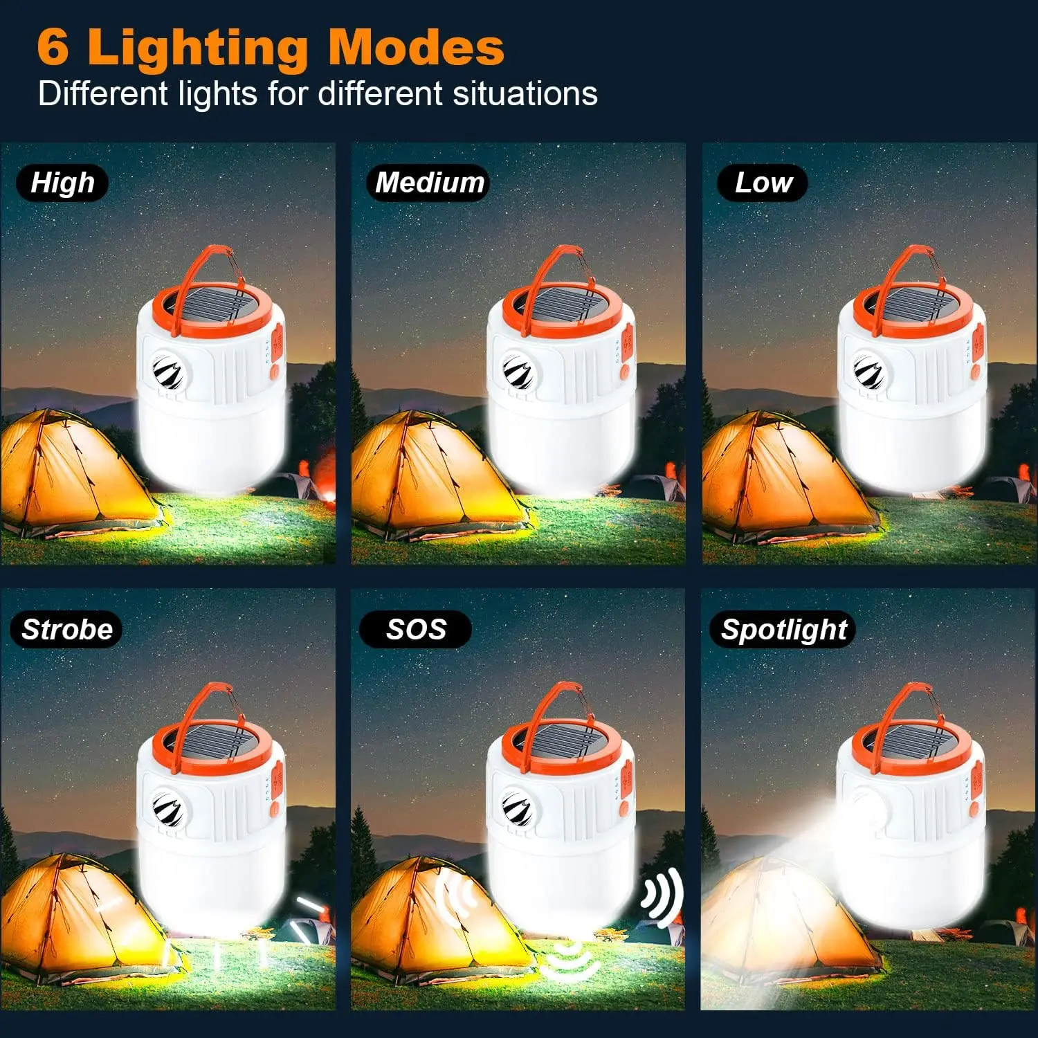 Solar Lamp with Usb Charging Solar LED Camping Lantern Portable Battery Operated Tent Light Bulb Long Lasting Rechargeable Lamp