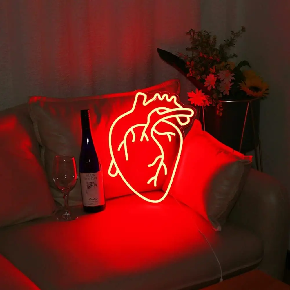 Human Heart Neon Signs LED Neon Light Sign Light Up Neon Signs Wall Decor for Bedroom Man Cave Bar Decor Store Club 13*12inches