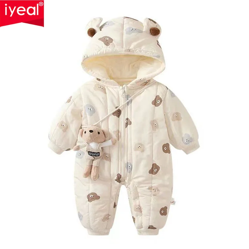 IYEAL الرضع لطيف الدب الصغير بذلة سوبر لطيف الطفل مع الصوف السميك الوليد الشتاء في الهواء الطلق بذلة سترة قطن