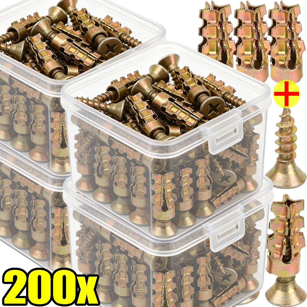 Image of 200/5er-Set Metallrohr-Steinexpansions-Schrauben DIY Schwerlast-Wandanker Trockenbau-Bohrplugs Befestigungsbolzen Selbstschneidende Schraube