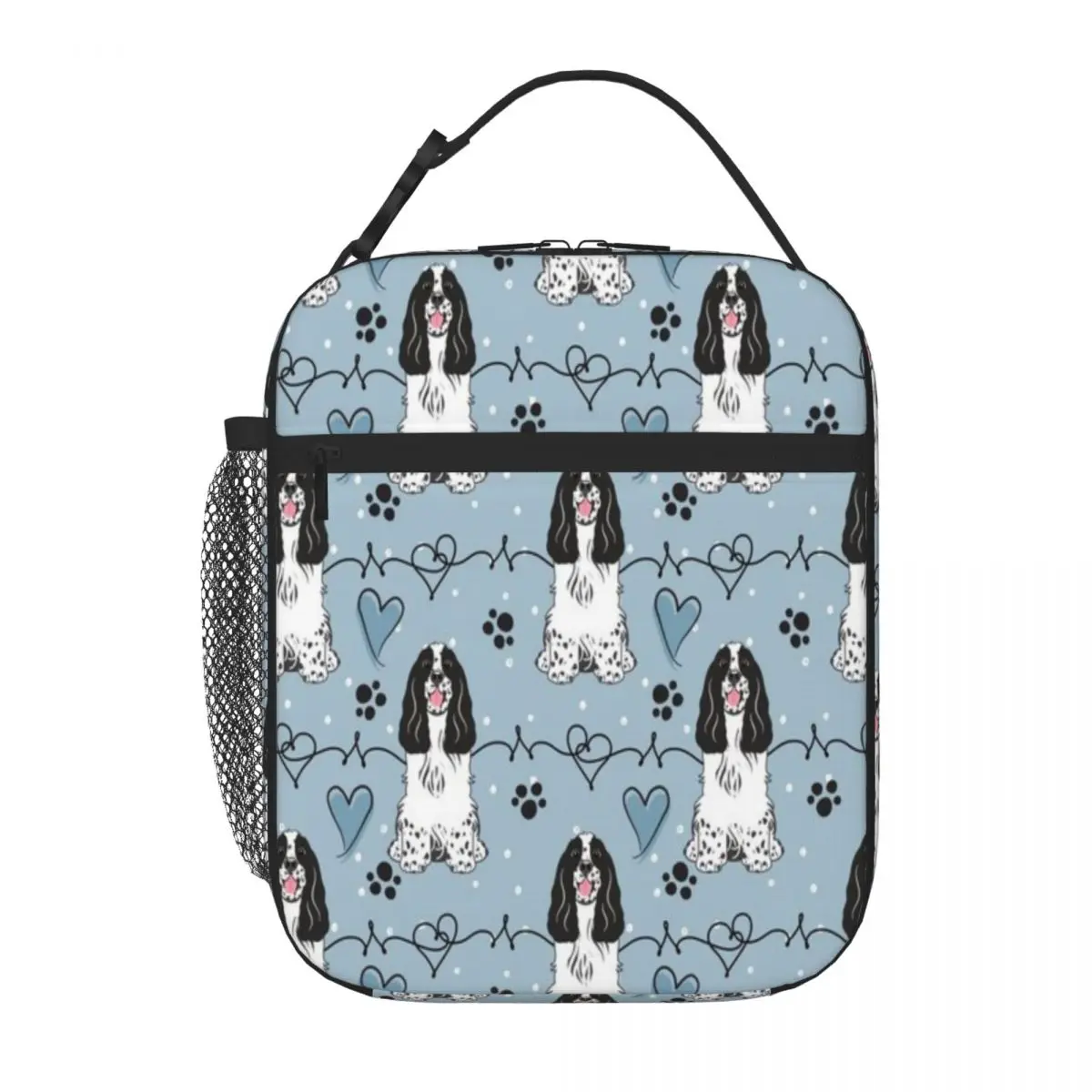 Bestselling Love Black And White Cocker Spaniel Military Style Outdoor Lunch Bag Car Travel Shoulder Lunch Bag