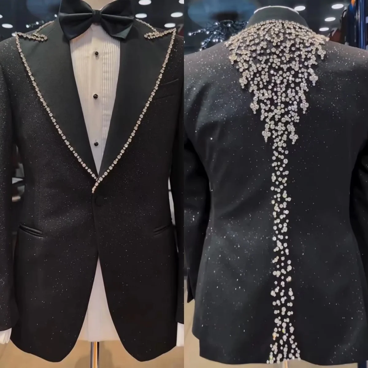 Fashion Wedding Tuxedos Beaded Sequins Peaked Lapel Men Suit 2 Piece Jacket Pants For Groom Evening Graduate Blazers Customized