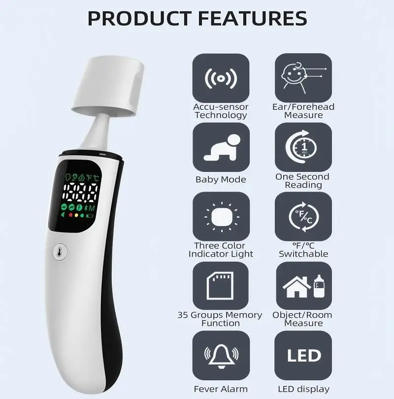 Adult and infant ear thermometers, non-contact infrared medical forehead thermometers, LED display rapid measurement thermometer