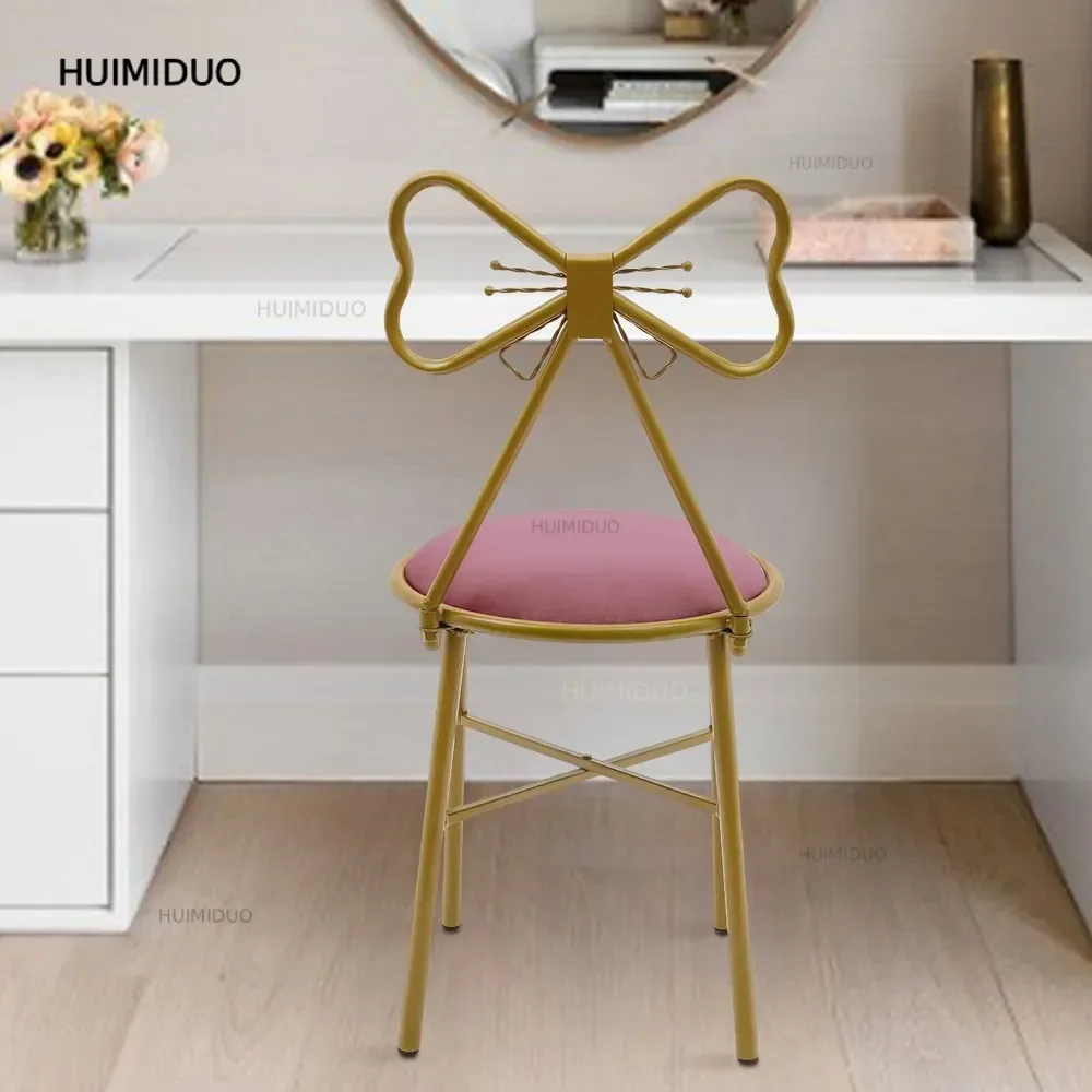 Makeup Dressing Chair Pink Bow Backrest Princess Chair Butterfly Shaped Armless