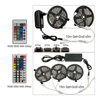 DC 12V LED Strip Light RGB 5050 SMD 2835 Flexible Ribbon fita led light strip 5M 10M 15M Tape Diode+ Controller+ Power full kit