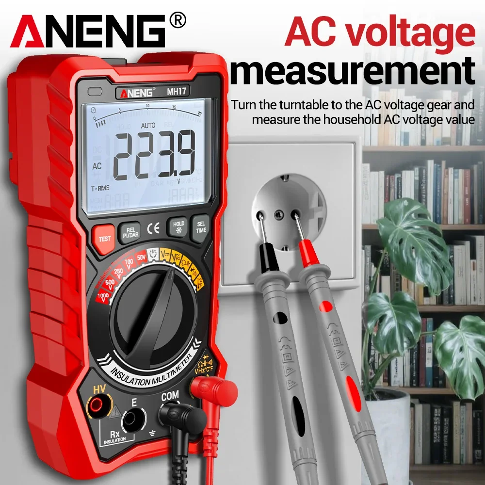 2in1 Insulation Resistance Digital Multimeter Rechargeable MH17 AC/DC Voltage True RMS 19999 Counts Tester Tools