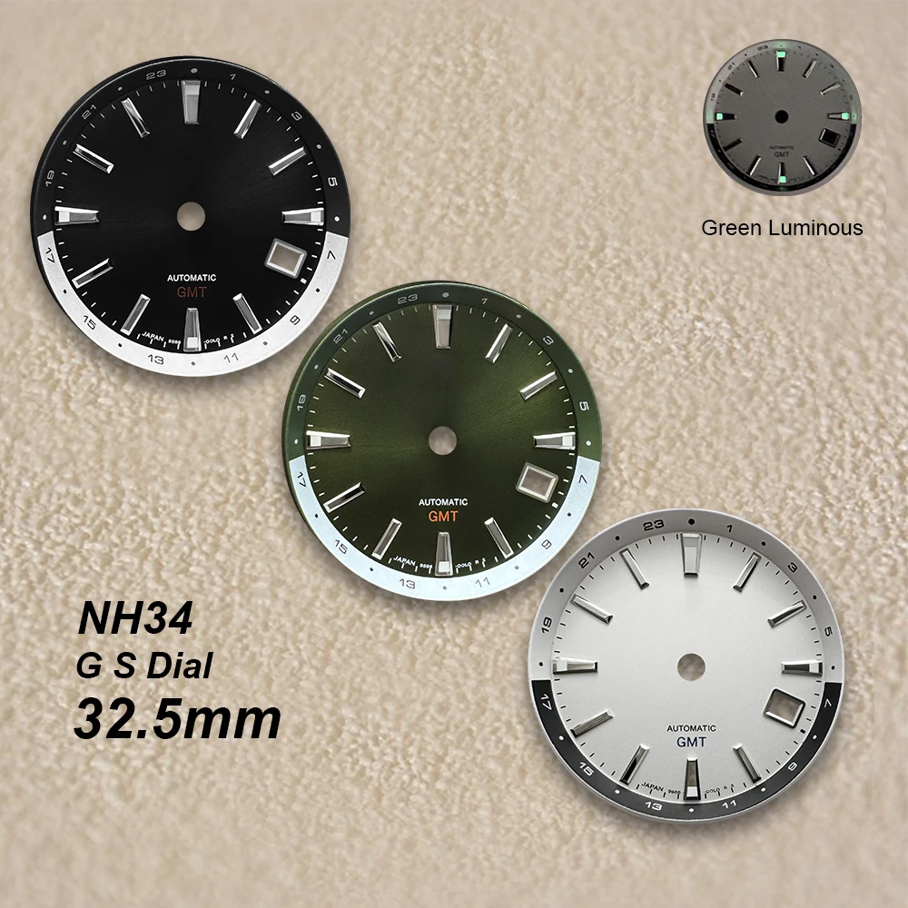 325mm-gmt-g-s-ダイヤルフィット-nh34-自動巻きムーブメント-グリーン夜光フィット-38-時位置カレンダー-高品質時計改造アクセサリー
