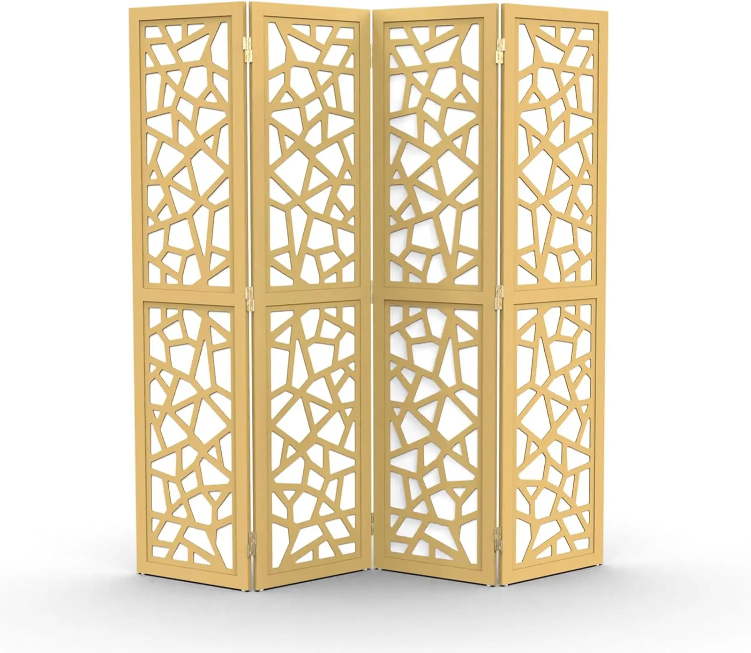 Modern 70''H Hinged Room Divider, Freestanding Non-Woven Fabric Privacy Screen and Partition Wall, Space Separator with Unique Pattern, Gold, 4 Panels