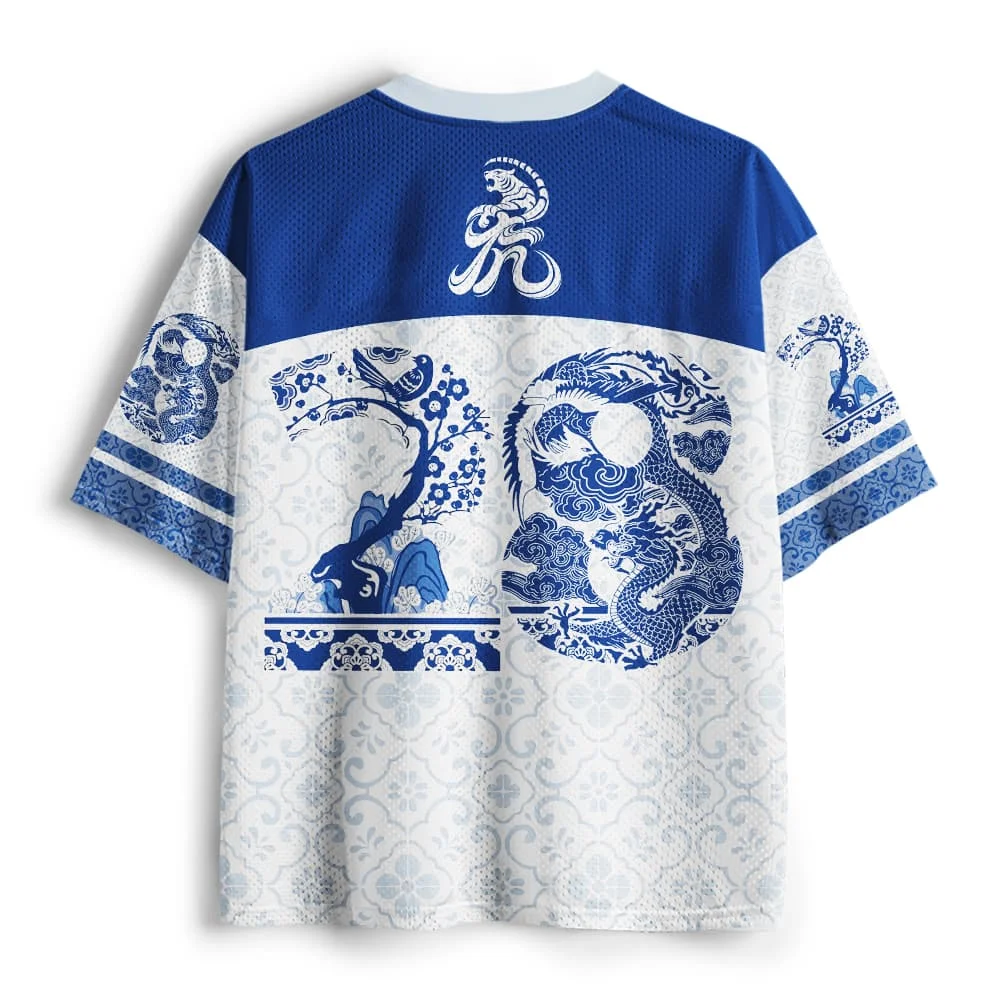 2026 new unisex mesh T-shirt V-neck lightweight breathable polyester mesh retro nostalgic printed casual sportswear