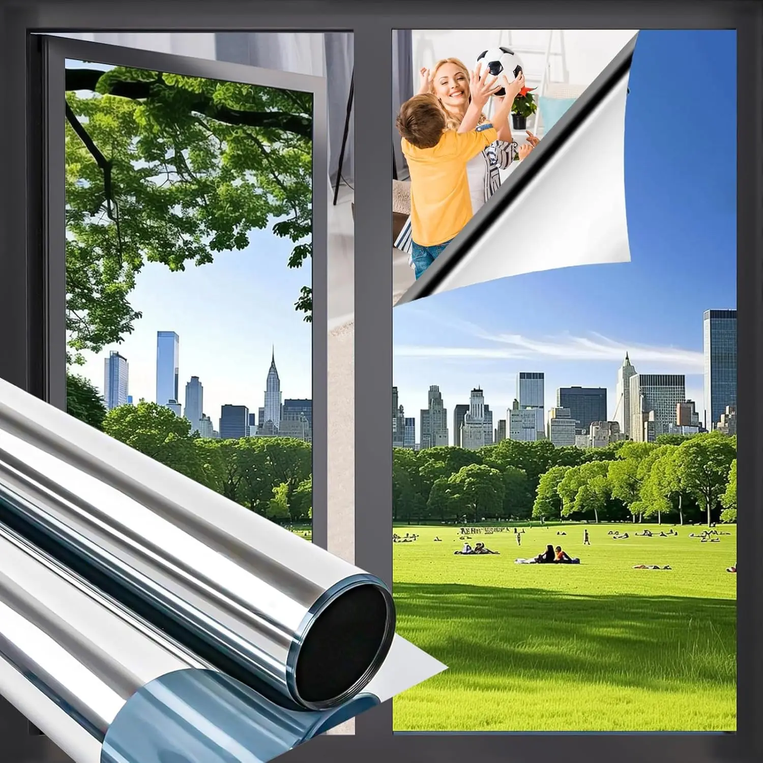 

One-Way Privacy Window Film, 23.6x157.4 Inch, Silver Reflective Tint for Heat Blocking & Anti-UV on Glass Doors